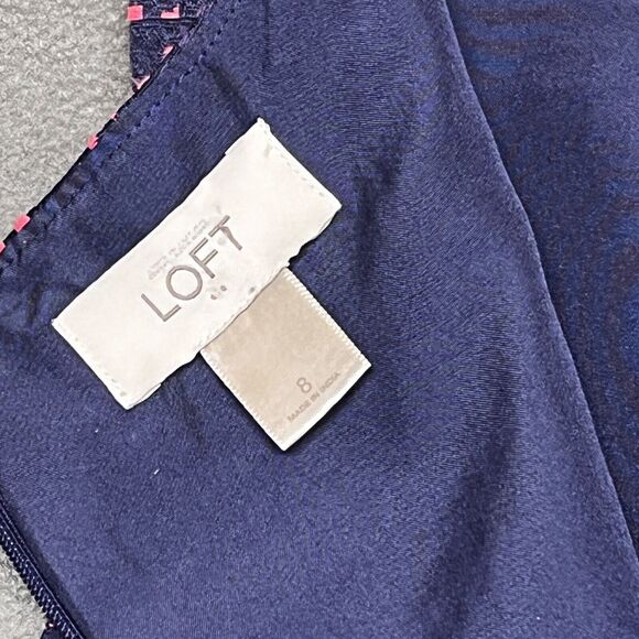 LOFT Women's Woven Textured Sleeveless Sheath Navy/Pink Size 8 Dress - Picture 3 of 8